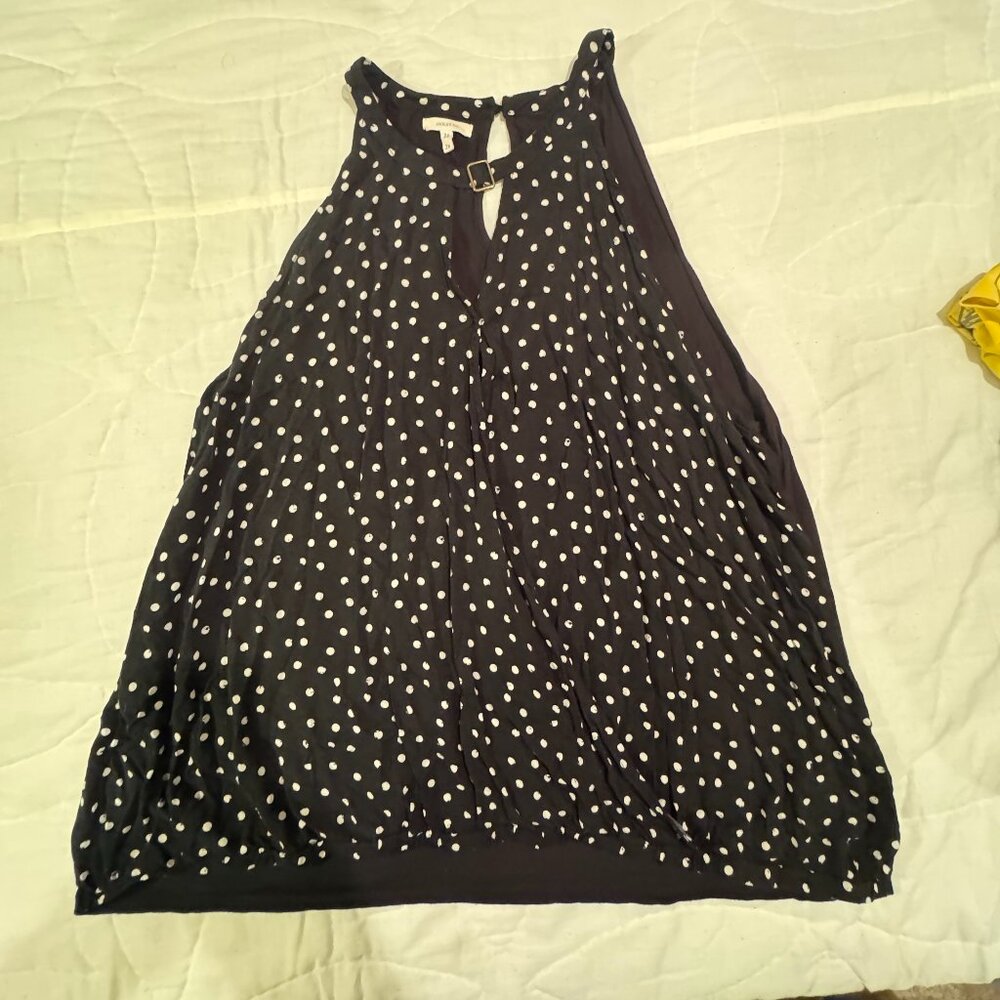 Polka Dot Sleeveless Blouse – Open Front Detail – Size XL